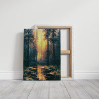 Blazing Grove: Impasto Forest Stream at Sunset