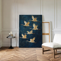 Elegant Sandhill Cranes in Flight – Japanese-Inspired Minimalist Bird Art