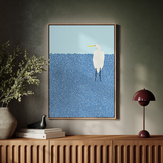 Egret in Blue Dotted Waters