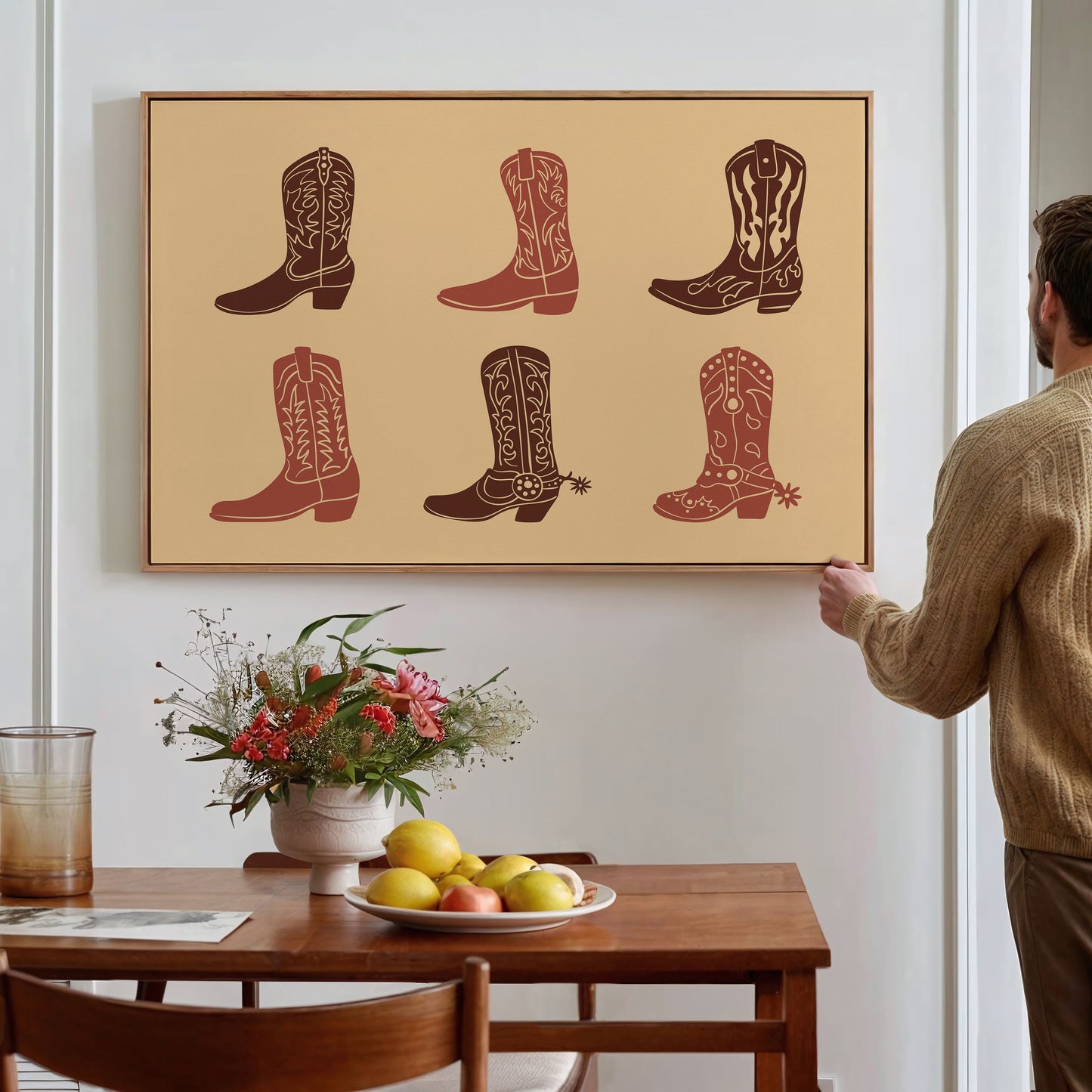 Rustic Cowboy Boots Wall Art – Western Country Decor in Warm Earth Tones