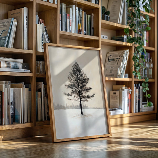 Solitary Pine Winter Canvas - Minimalist Nature Art - Gallery Canvas image 4