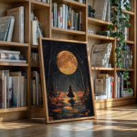 Witch Under Full Moon Art Print - Enchanting Autumn Scene - Gallery Canvas image 7