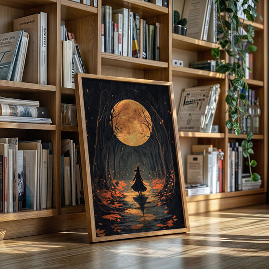 Witch Under Full Moon Art Print - Enchanting Autumn Scene - Gallery Canvas image 7
