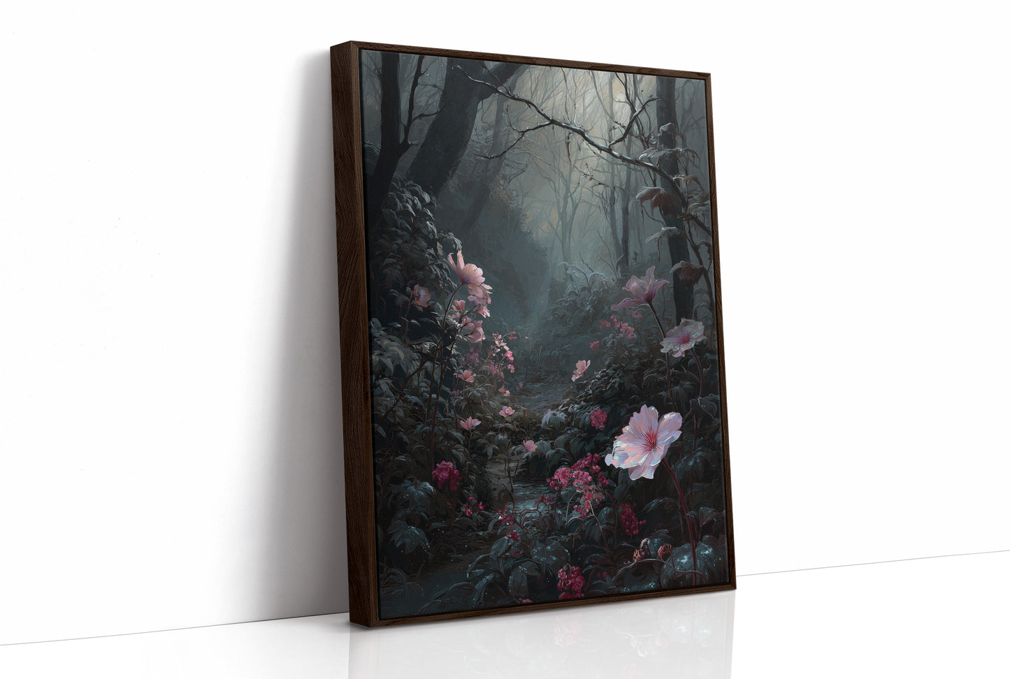 Pink Blooms Defy Misty Darkness