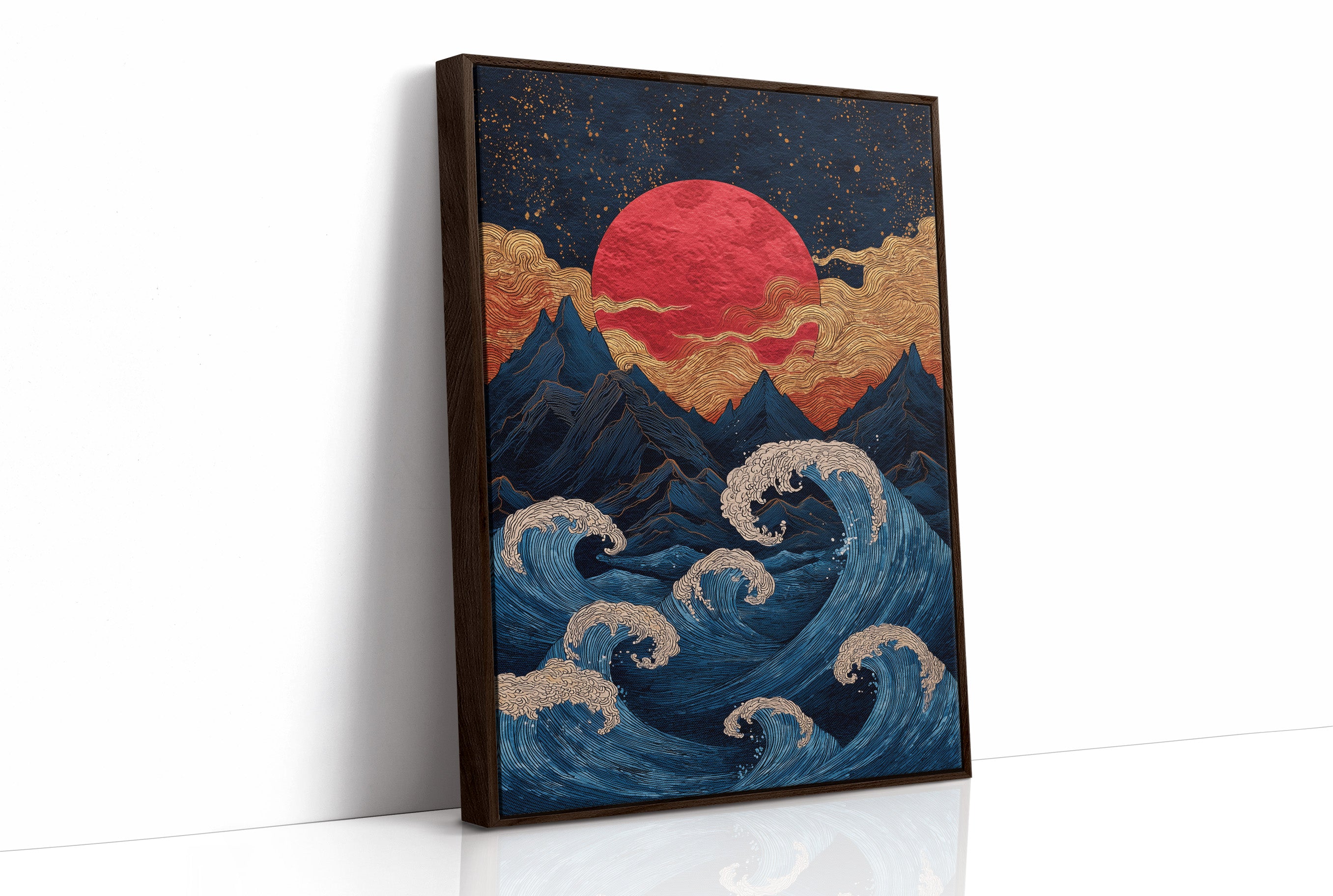 Red Moon Rises Over Stormy Peaks