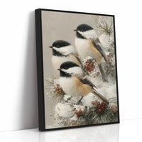 Chickadees on Frosted Pine
