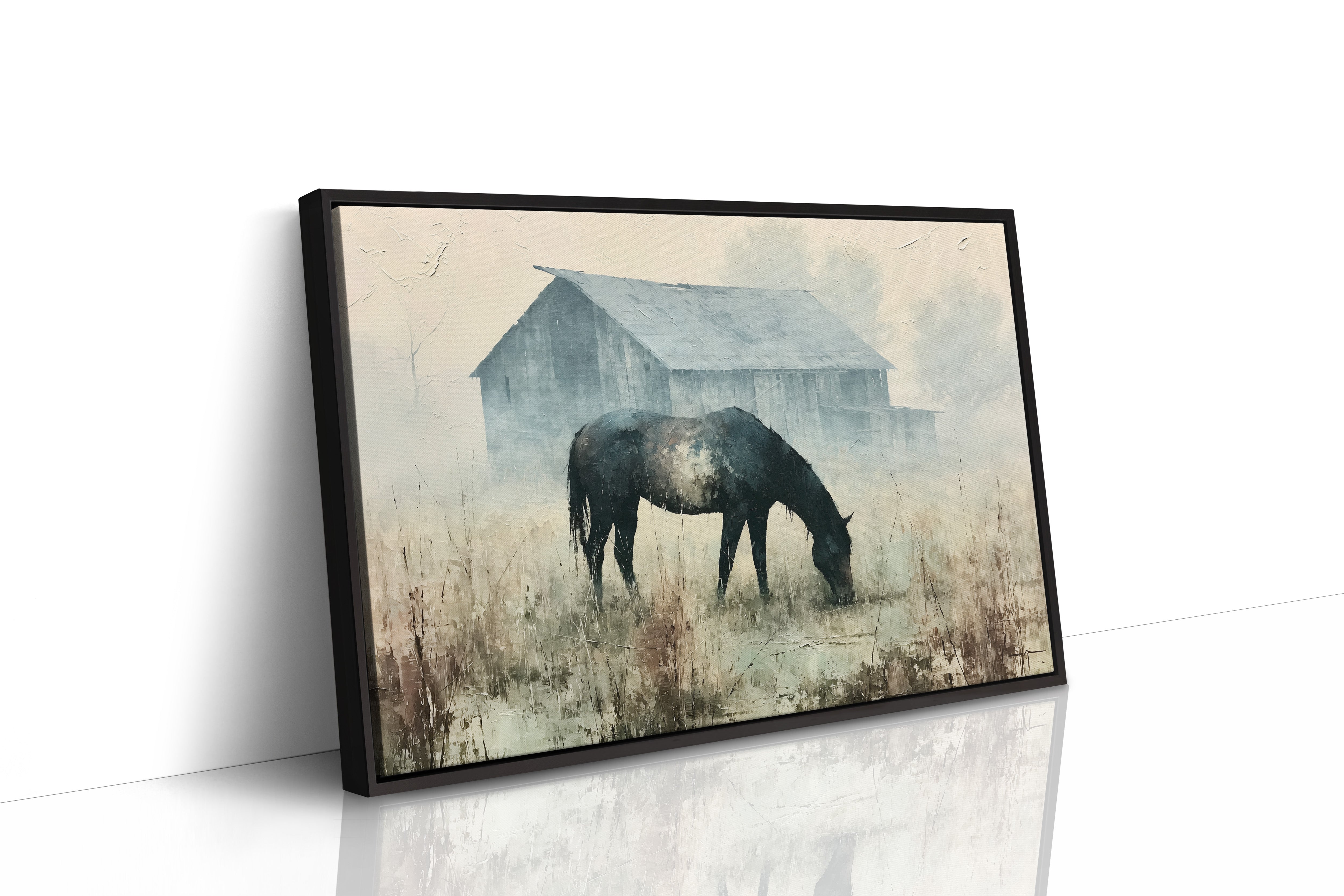 Grazing Horse, Foggy Farmstead