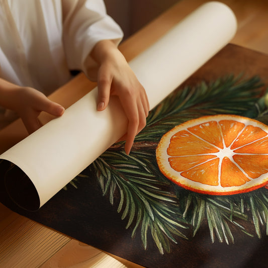 Orange Slice Pine Branch Print - Rustic Nature Art - Matte Poster image 1