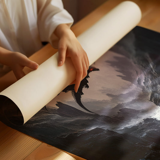 Dragon Over Moonlit Canyon - Fantasy Wall Art - Matte Poster image 1