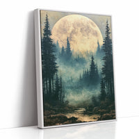 Golden Moon Over Pine Forest