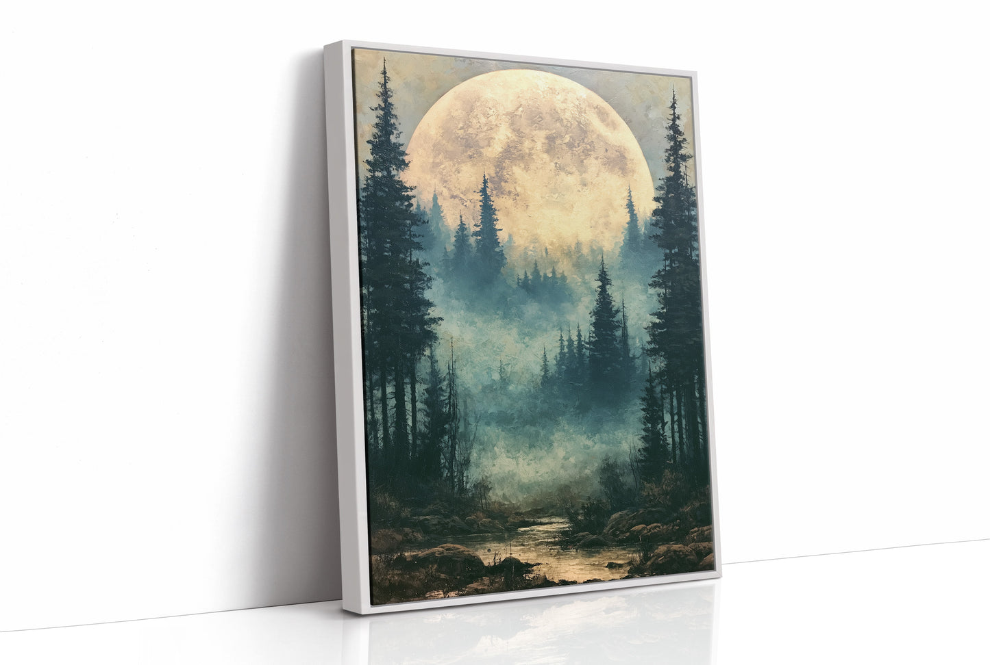 Golden Moon Over Pine Forest