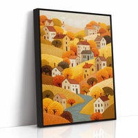 Autumn River Winds Through Village