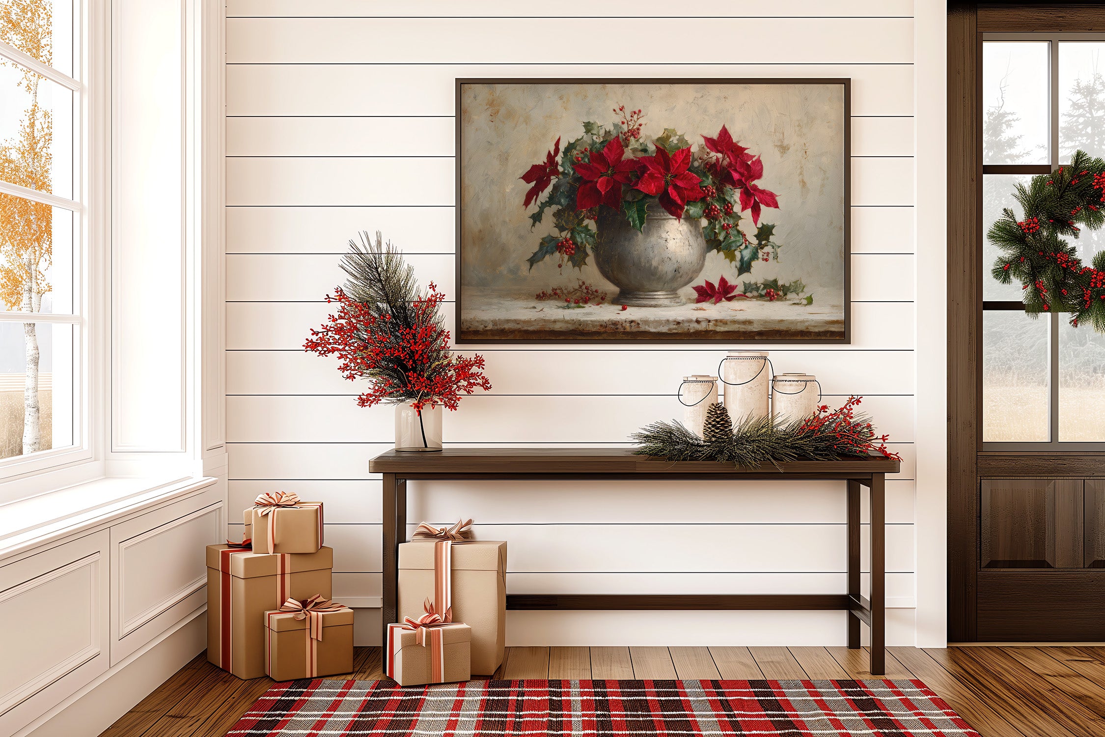 Poinsettias Paint December's Silver Story