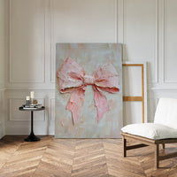 Soft Pink Bow – Romantic Textured Palette Knife Wall Art