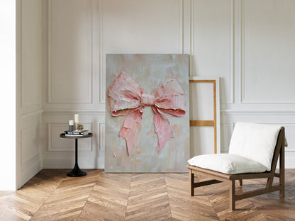 Soft Pink Bow – Romantic Textured Palette Knife Wall Art