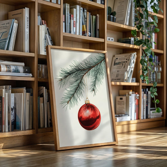 Festive Red Ornament Watercolor Print - Holiday Wall Art - Gallery Canvas image 2