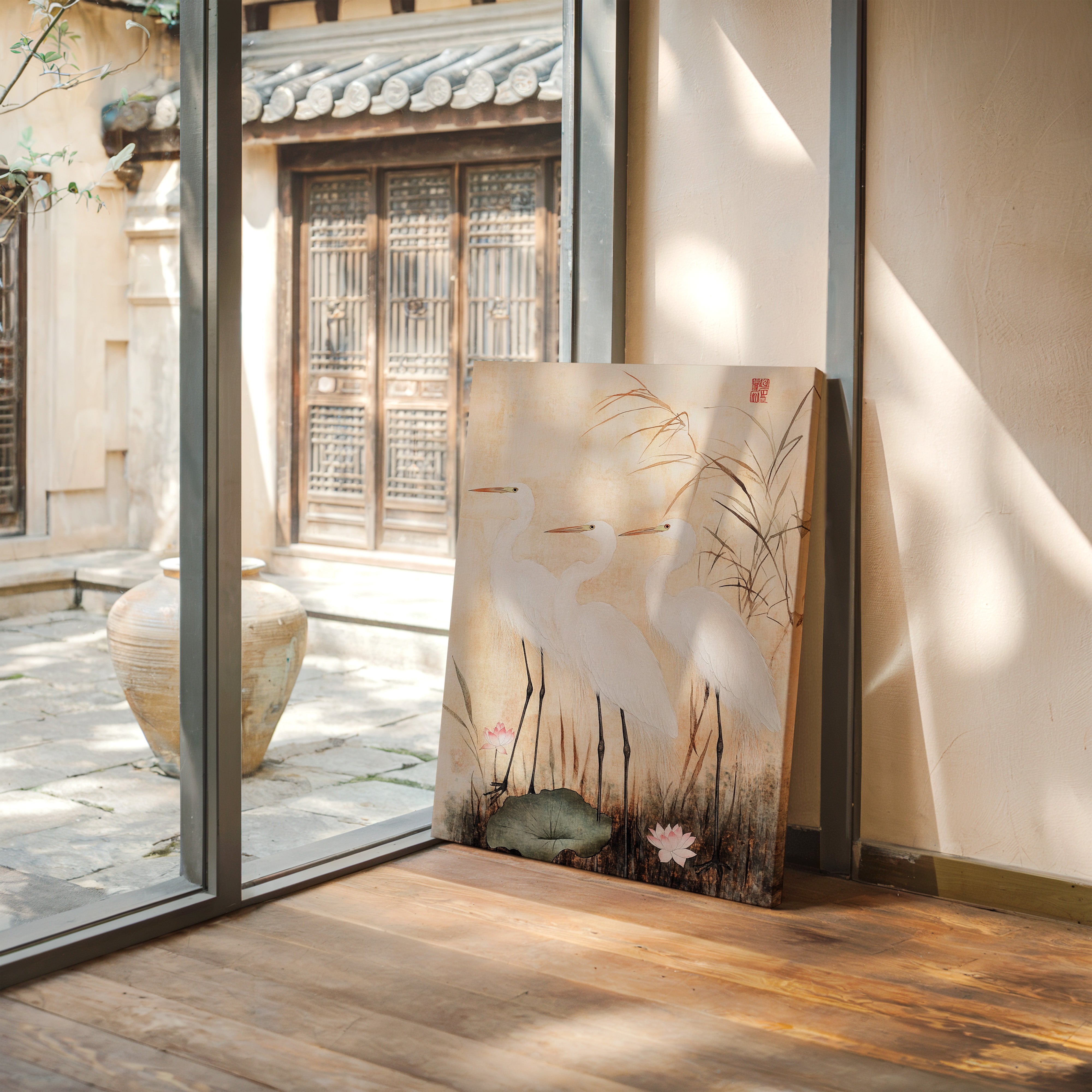 Japanese Egret Wall Art – Elegant Traditional Asian Nature Print