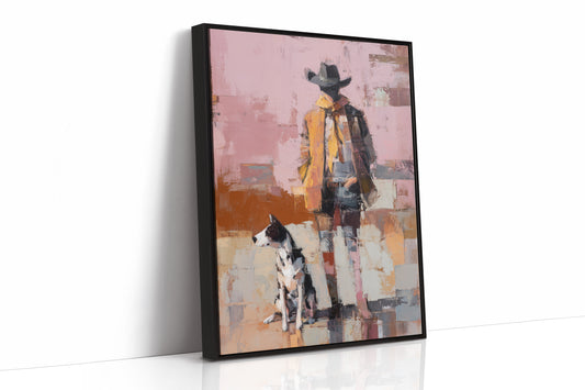Cowboy Stands With Patient Dog