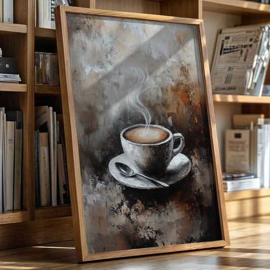 Steaming Coffee Cup Canvas Art - Rustic Kitchen Decor - Gallery Canvas image 1