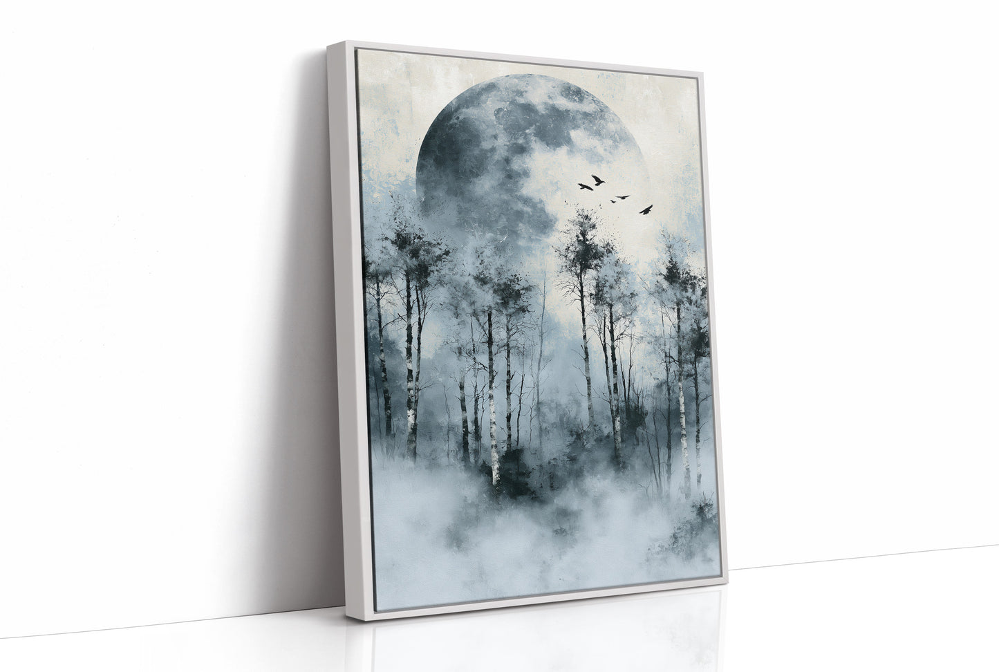 Ice Blue Moon Through Birch Fog