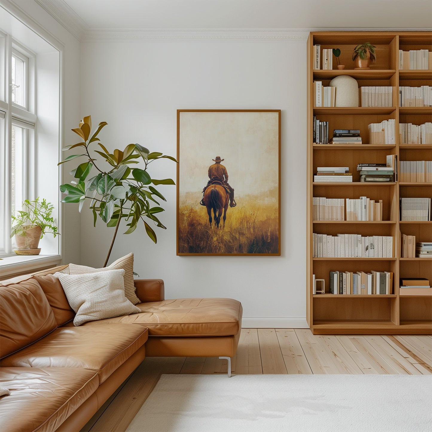 Lone Cowboy on Horseback – Rustic Western Wall Art