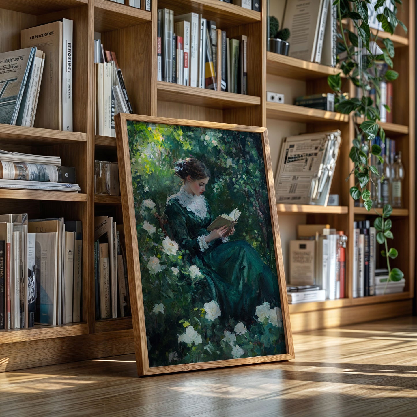Victorian Lady Reading Portrait - Romantic Garden Art - Gallery Canvas image 5
