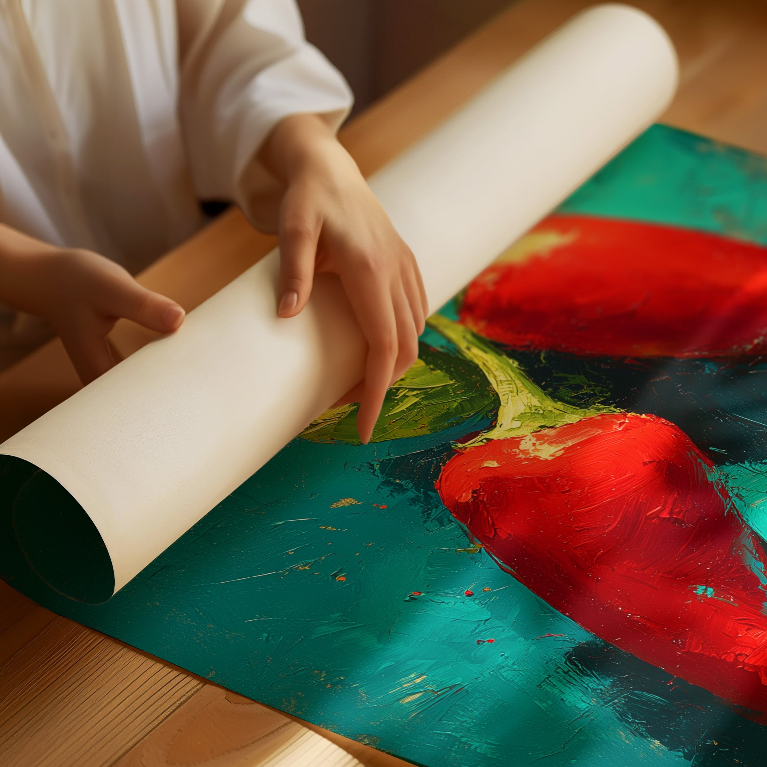 Two Chilies on Teal