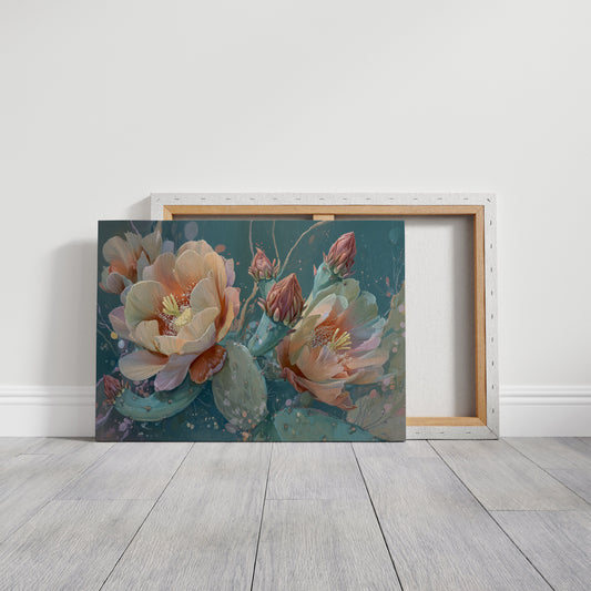 Desert Blooms Against Teal Sky