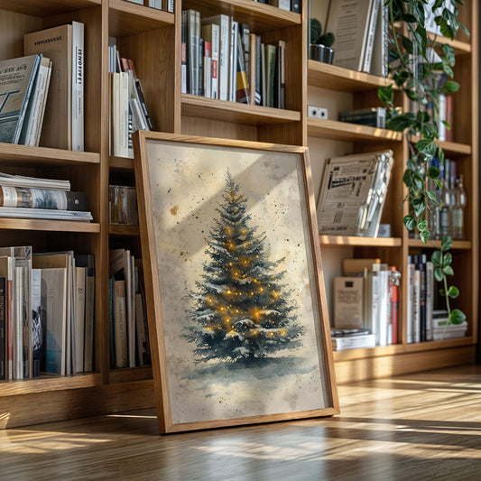 Glowing Christmas Tree Watercolor Print - Festive Wall Art - Gallery Canvas image 2