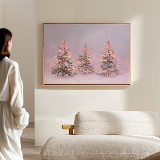 Pink Bows Dance Through Snow Light