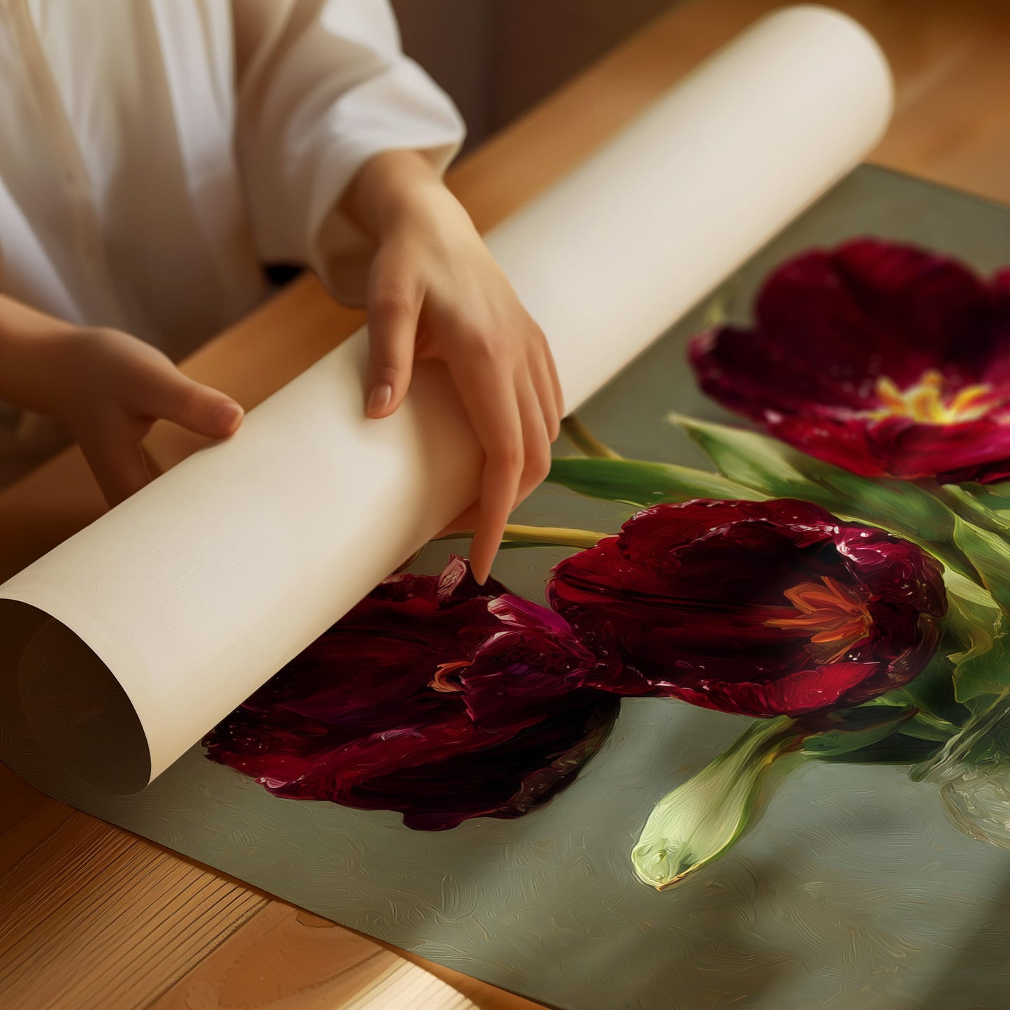 Still Life With Burgundy Tulips