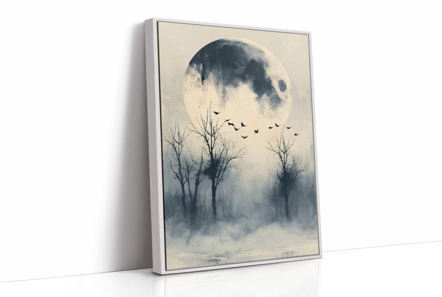 Geese Take Flight Beneath the Shadowed Moon