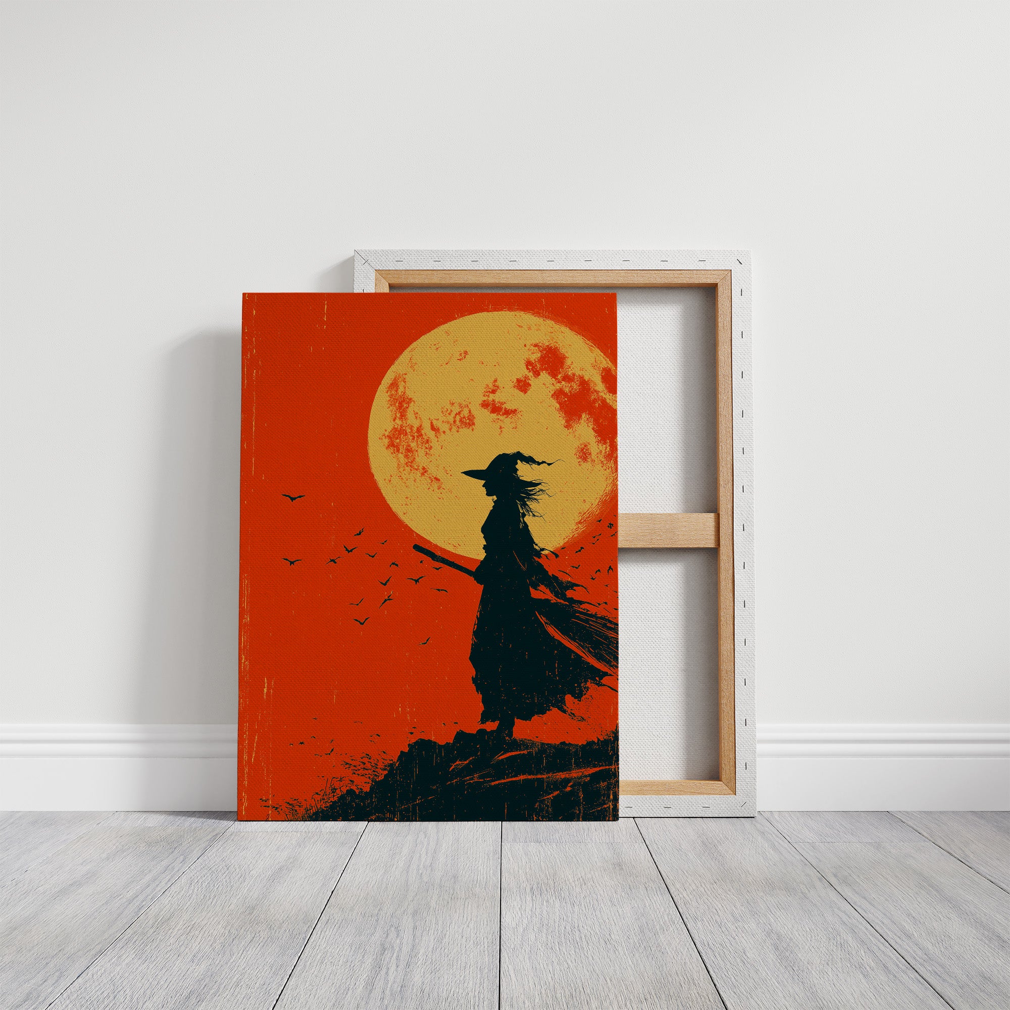 Silhouette Beneath the Amber Moon
