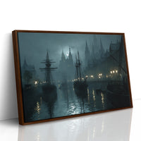 Harbor Lights Beyond Foggy Spires