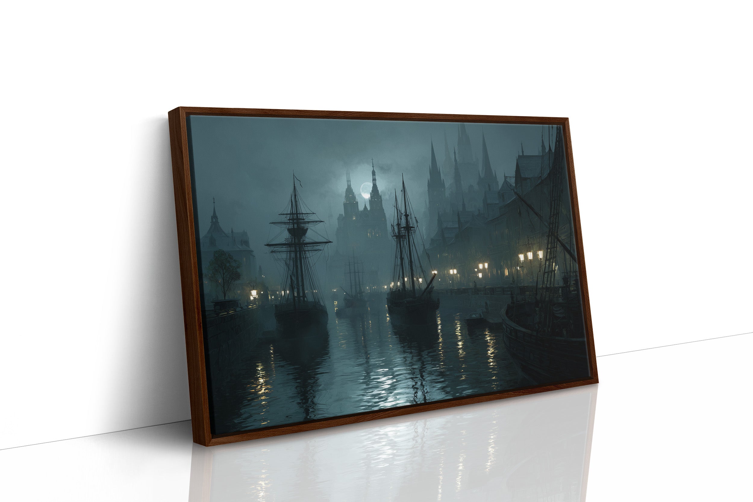 Harbor Lights Beyond Foggy Spires