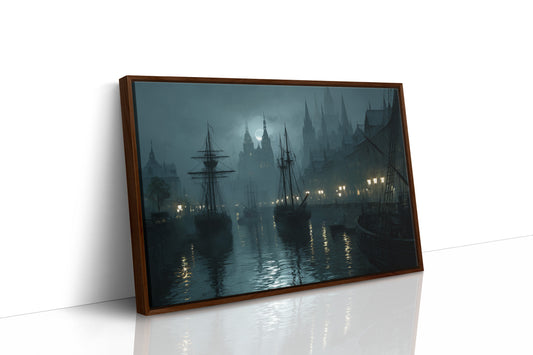 Harbor Lights Beyond Foggy Spires