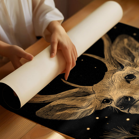 Starlit Stag Among Pine Branches