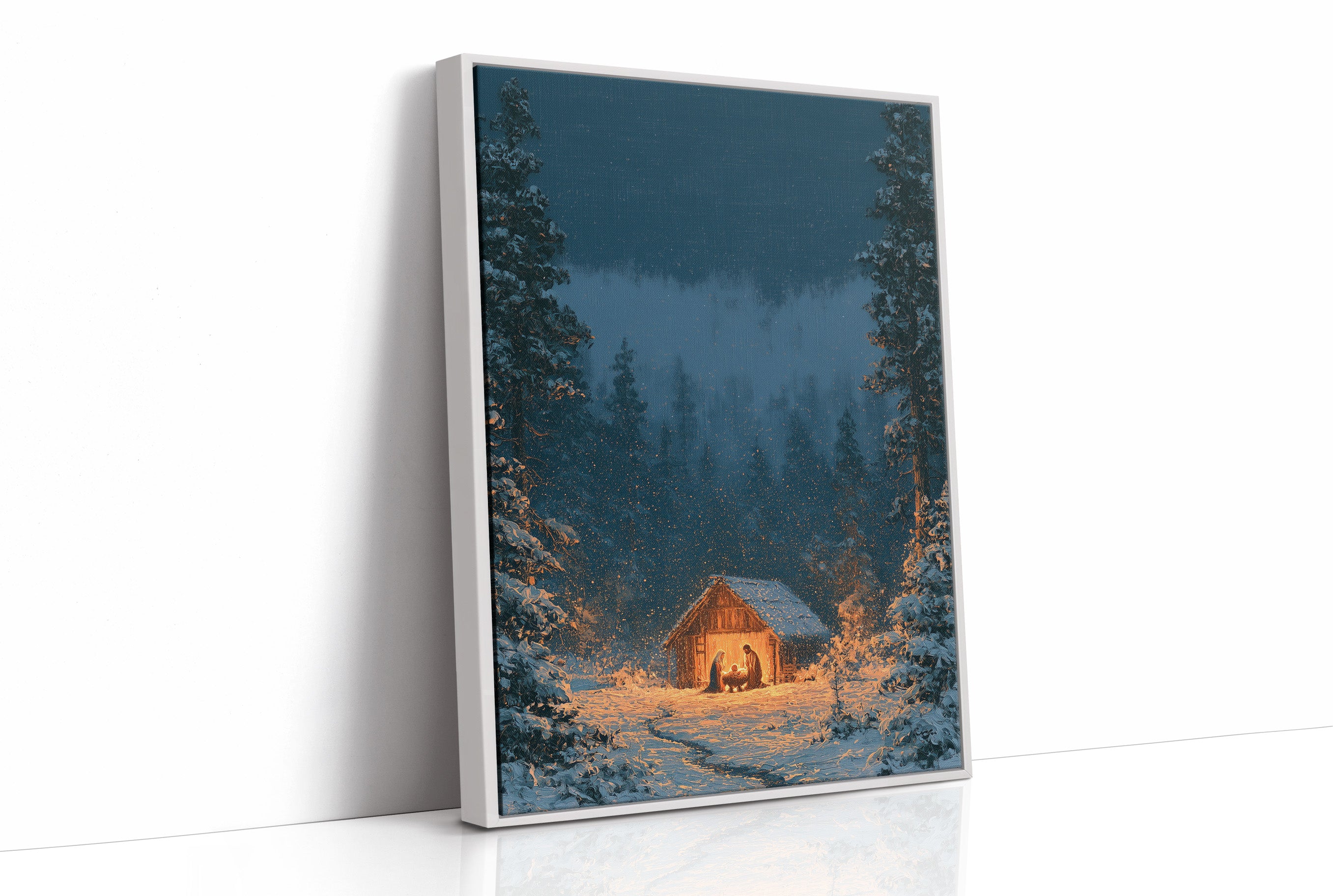 Manger in the Snowy Pines