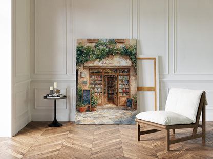 Charming French Bookstore – Vintage European Street Scene Wall Art