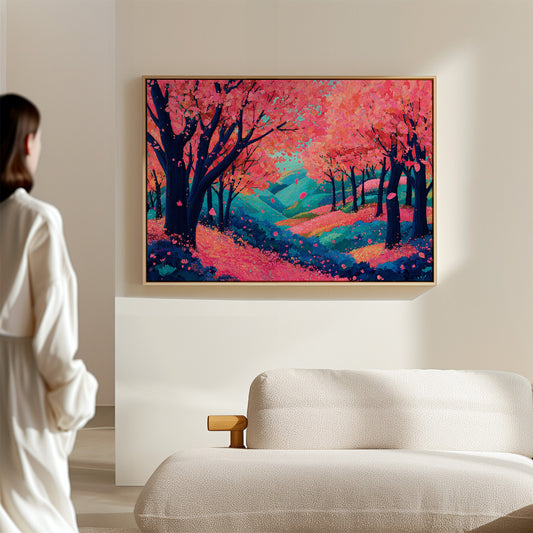 Cherry Blossoms Dance Above Turquoise Hills