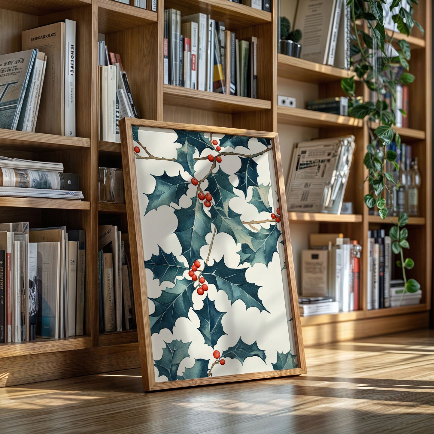Festive Holly Berry Print - Botanical Holiday Decor - Gallery Canvas image 14