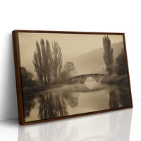 Foggy Bridge Among Tall Poplars