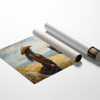 Cowgirl and Her Mustang on the Open Range