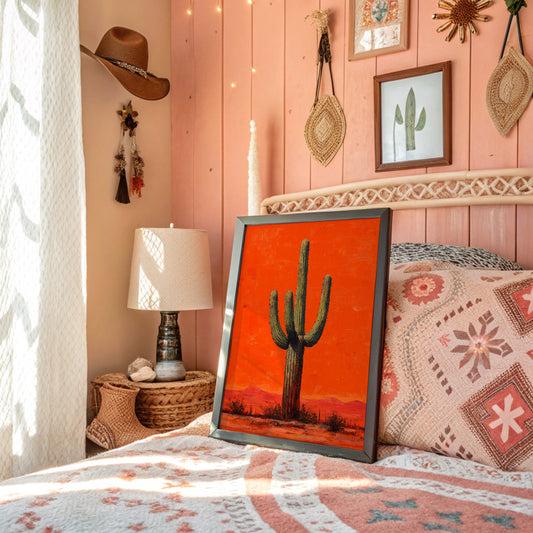 Lone Saguaro Against Desert Flame