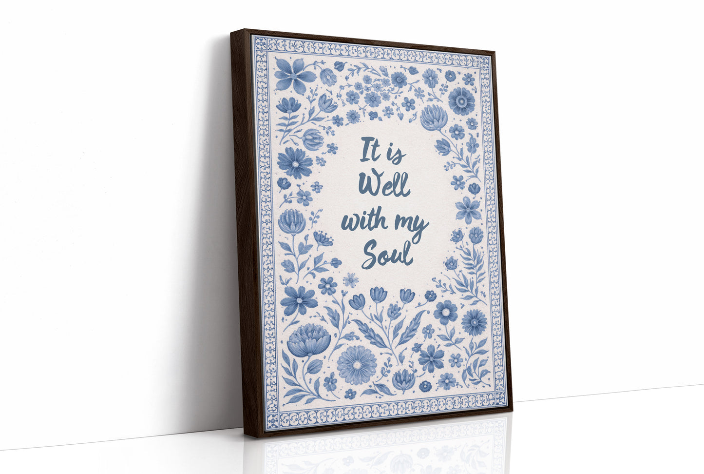 Indigo Blooms Frame Sacred Words