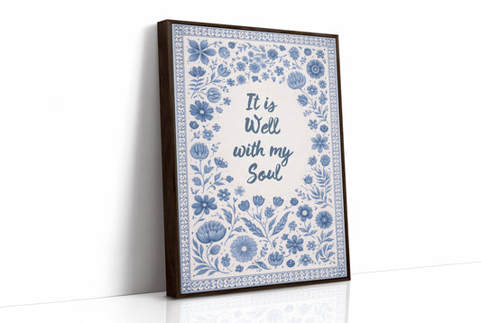 Indigo Blooms Frame Sacred Words