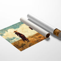 Cowgirl and Horse Under Big Sky