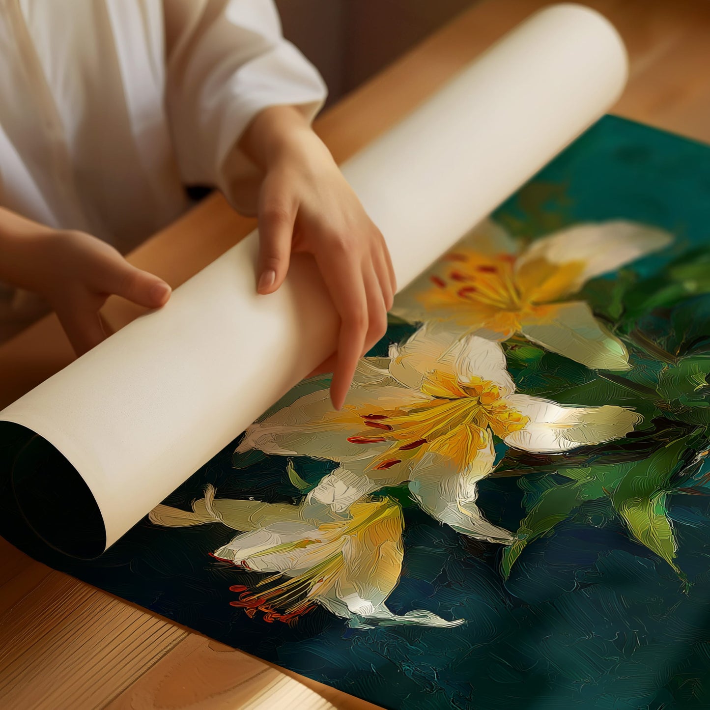 White Lilies in a Turquoise Vase