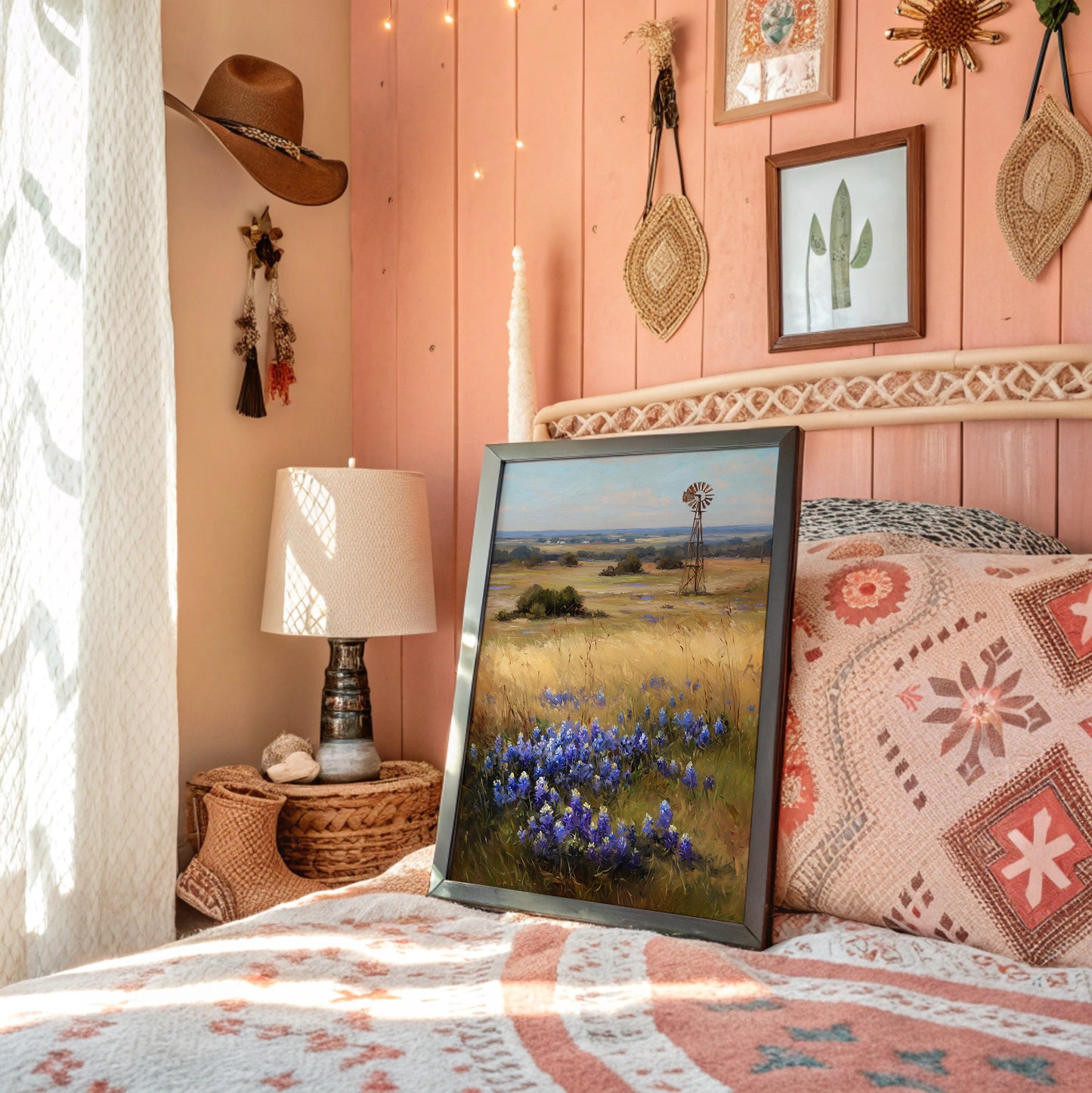 Bluebonnets Dance Near Rustic Windmill