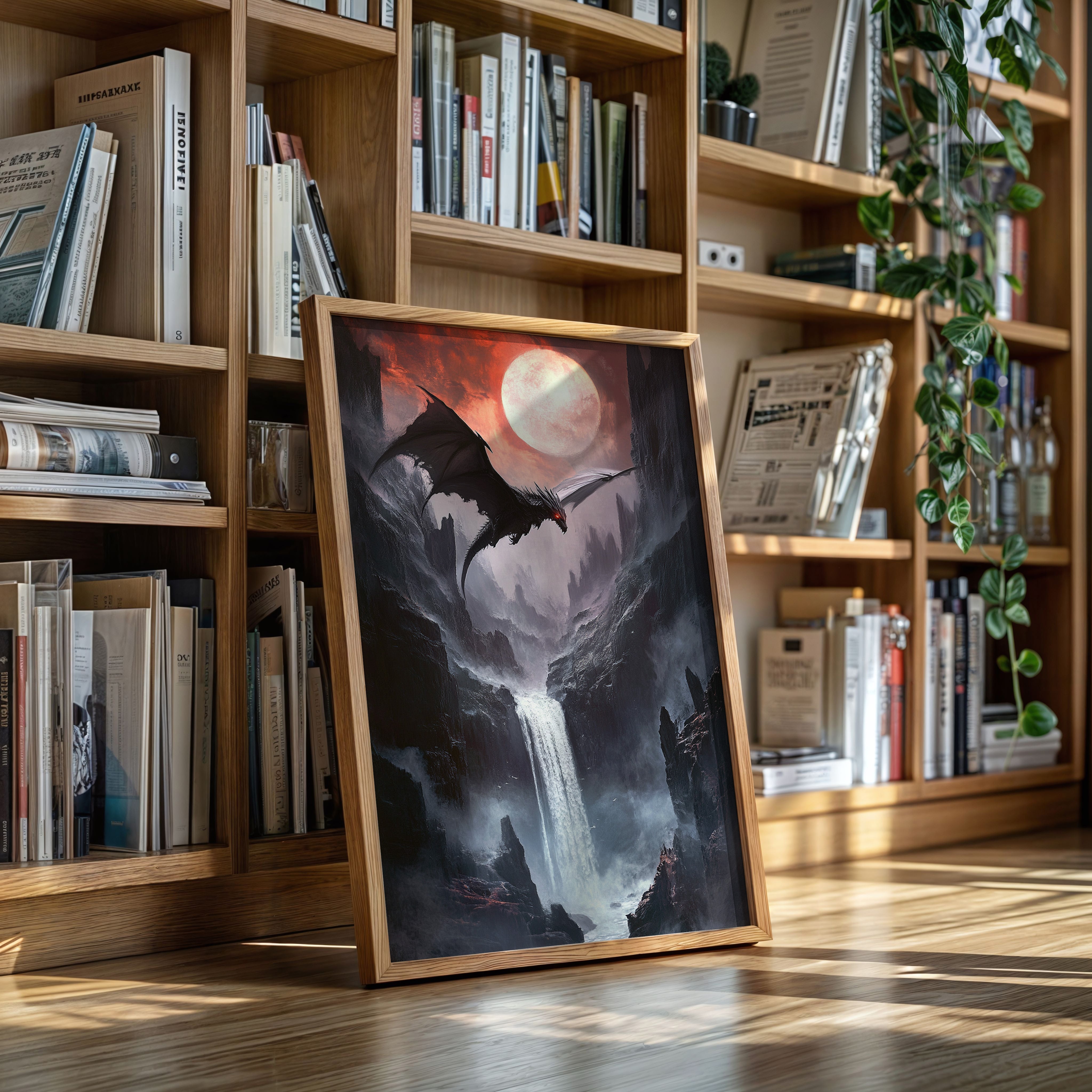 Dragon Over Moonlit Canyon - Fantasy Wall Art - Gallery Canvas image 5